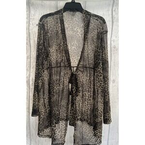 Chicos Womens Animal Print Wrap Shawl Cardgn Tie Knit Crm/Gray/Blk/gold Sz 3